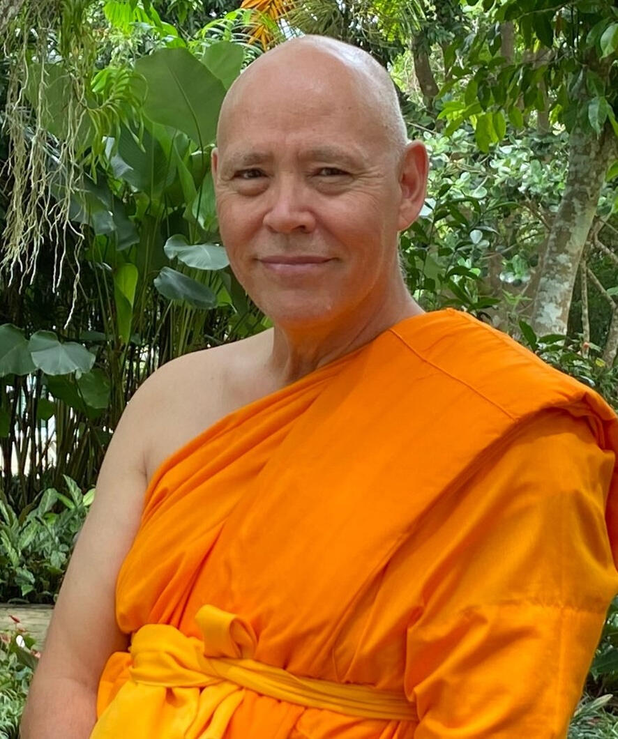 Tim Tamashiro dressed in monk robes, reflecting his time as a part-time monk and Buddh-ish guide.